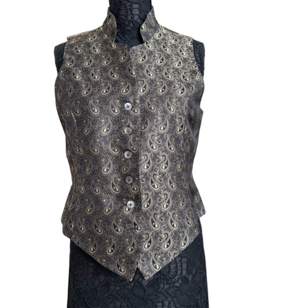 Nordstrom Gold Silk Paisley Print Cropped Waistcoat Vest Top Med